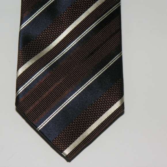 Bigi Silk Classic Width Maroon Blue Striped Repp Tie - Picture 2 of 6